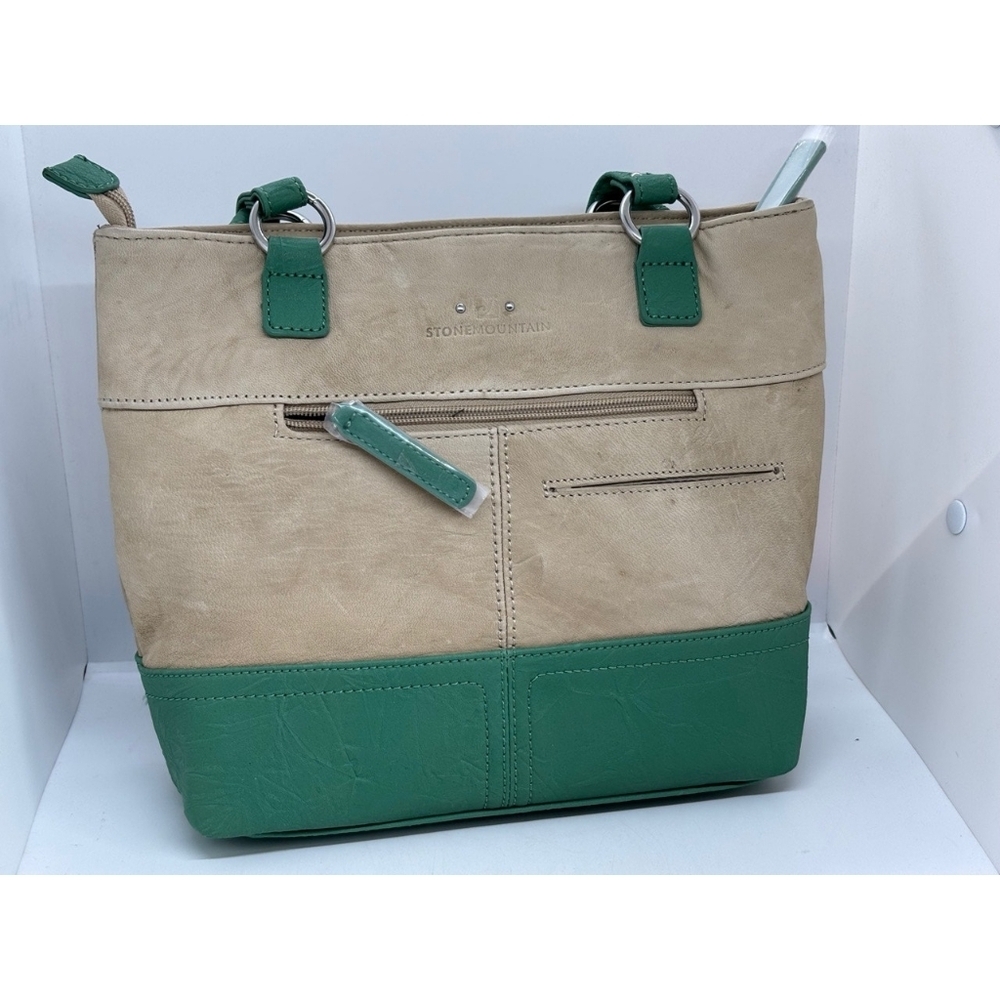 Stone Moutain Genuine Leather Sage/Cream Handbag, Retail $169 NWT - Picture 2 of 4